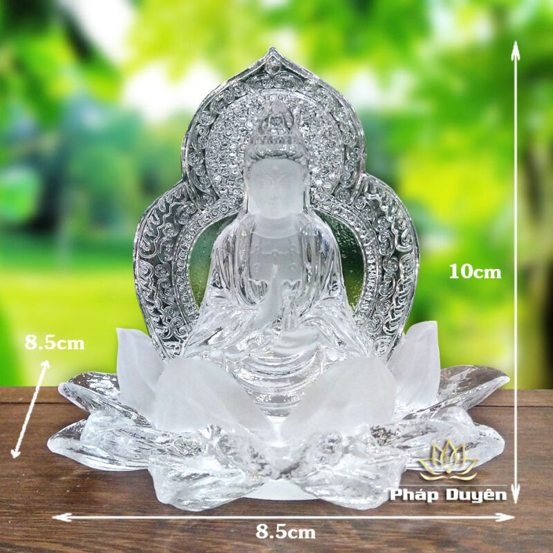 Tượng Để Xe Phật Bà Quan Âm 2 Mặt Bằng Lưu Ly Mầu Trắng, Cao 10cm - Ảnh 5