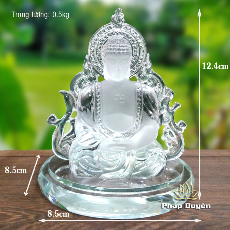 Tượng Để Xe Hình Phật Bổn Sư Thích Ca 2 Mặt, Bằng Lưu Ly Mầu Trắng, Cao 12.4cm - Ảnh 5