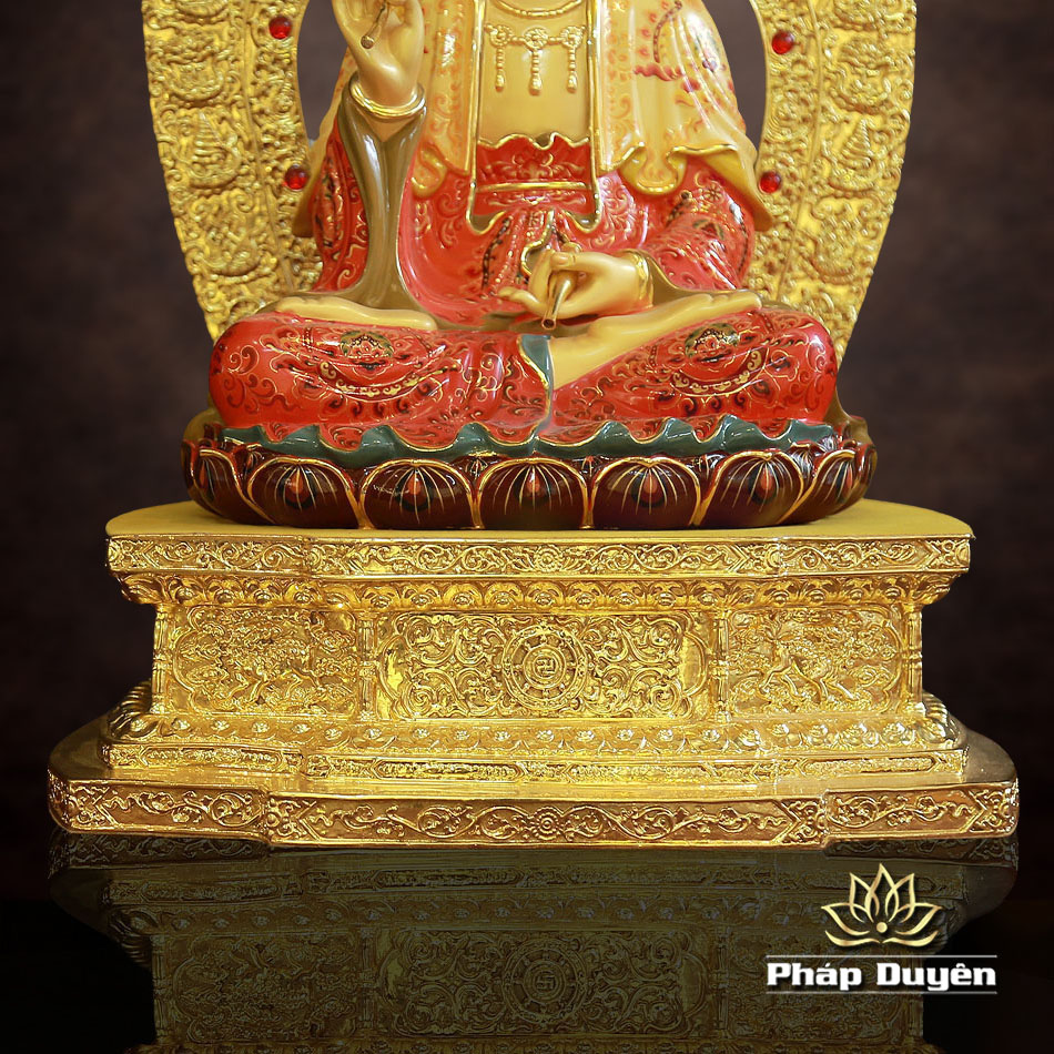 Tượng Quan Âm Ngồi Đài Sen, Đế Vuông, Bằng Đồng Mạ Vàng, Cao 48cm (Tổng Lá Đề 58cm) - ảnh 14
