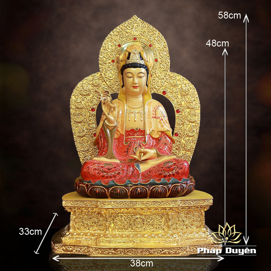 Tượng Quan Âm Ngồi Đài Sen, Đế Vuông, Bằng Đồng Mạ Vàng, Cao 48cm (Tổng Lá Đề 58cm) - ảnh 15