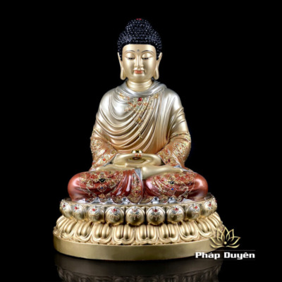 Alternative view of Bộ Tượng Hoa Nghiêm Tam Thánh Bằng Đồng Sơn Men Cổ, Cao 48cm