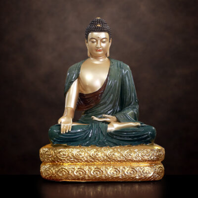 Tượng Thích Ca Thành Đạo Bằng Đồng Men Độ Cao, Đế Dát Vàng, Cao 48cm
