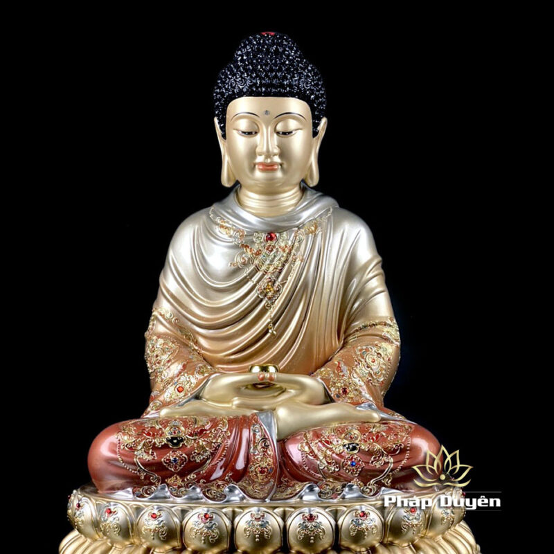 Bộ Tượng Hoa Nghiêm Tam Thánh Bằng Đồng Sơn Men Cổ, Cao 48cm - Ảnh 5