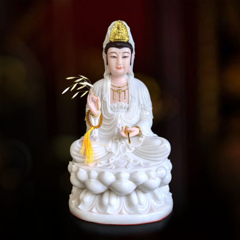 Tượng Quan Âm Bồ Tát, Chất Liệu Bột Đá Trắng, Cao 48cm