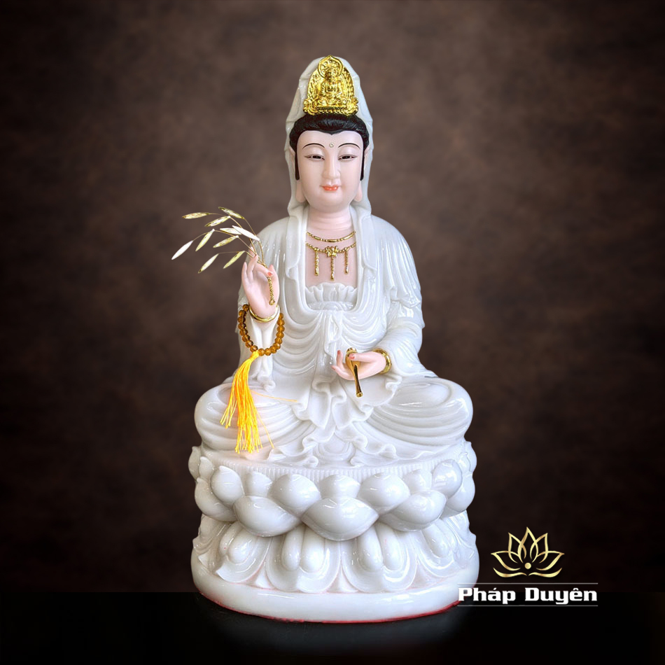 Tượng Quan Âm Bồ Tát, Chất Liệu Bột Đá Trắng, Cao 30cm - 66cm - ảnh 13