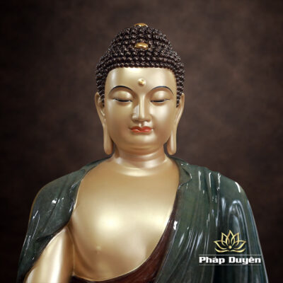 Alternative view of Tượng Thích Ca Thành Đạo Bằng Đồng Men Độ Cao, Đế Dát Vàng, Cao 48cm