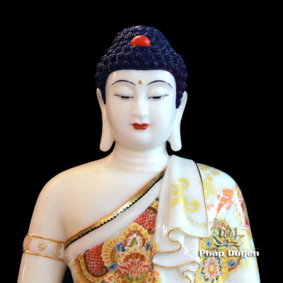Alternative view of Tượng Phật Thích Ca Ngồi Đài Sen, Bằng Đá Ngọc Hán Bạch Vẽ Gấm, Cao 66cm