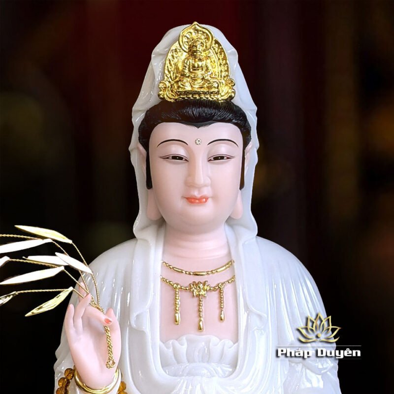 Tượng Quan Âm Bồ Tát, Chất Liệu Bột Đá Trắng, Cao 48cm - Ảnh 2