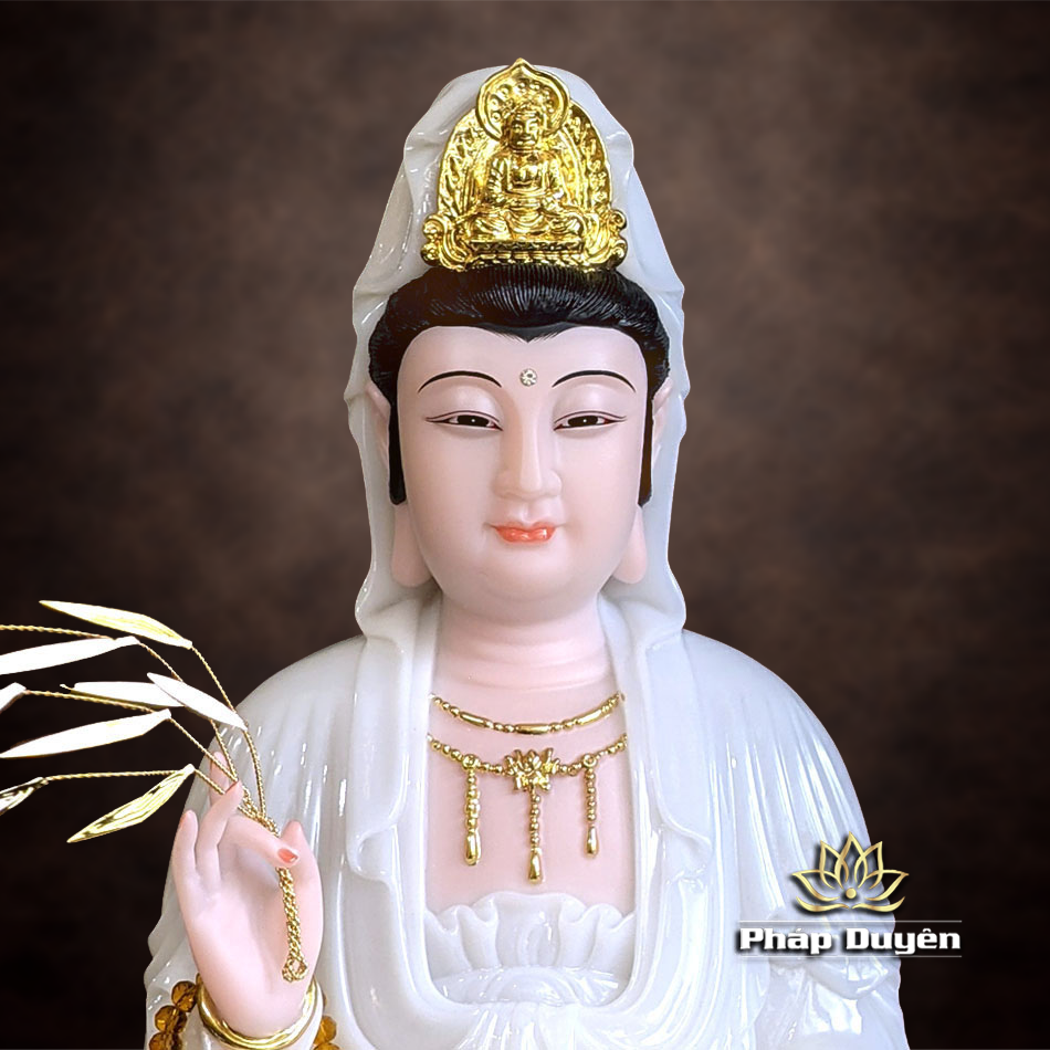 Tượng Quan Âm Bồ Tát, Chất Liệu Bột Đá Trắng, Cao 30cm - 66cm - ảnh 14