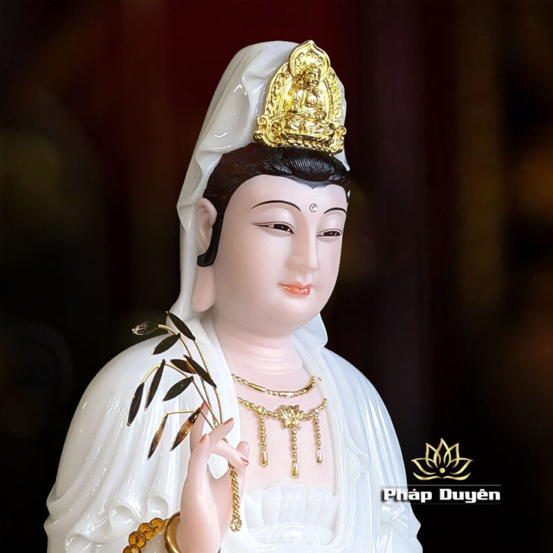 Tượng Quan Âm Bồ Tát, Chất Liệu Bột Đá Trắng, Cao 48cm - Ảnh 3