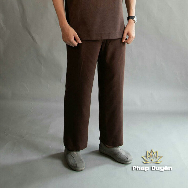 Bộ Cư Sĩ Nam Cổ Trụ Tay Ngắn Vải Linen, Màu Nâu Đen, Nhiều Size - Ảnh 3