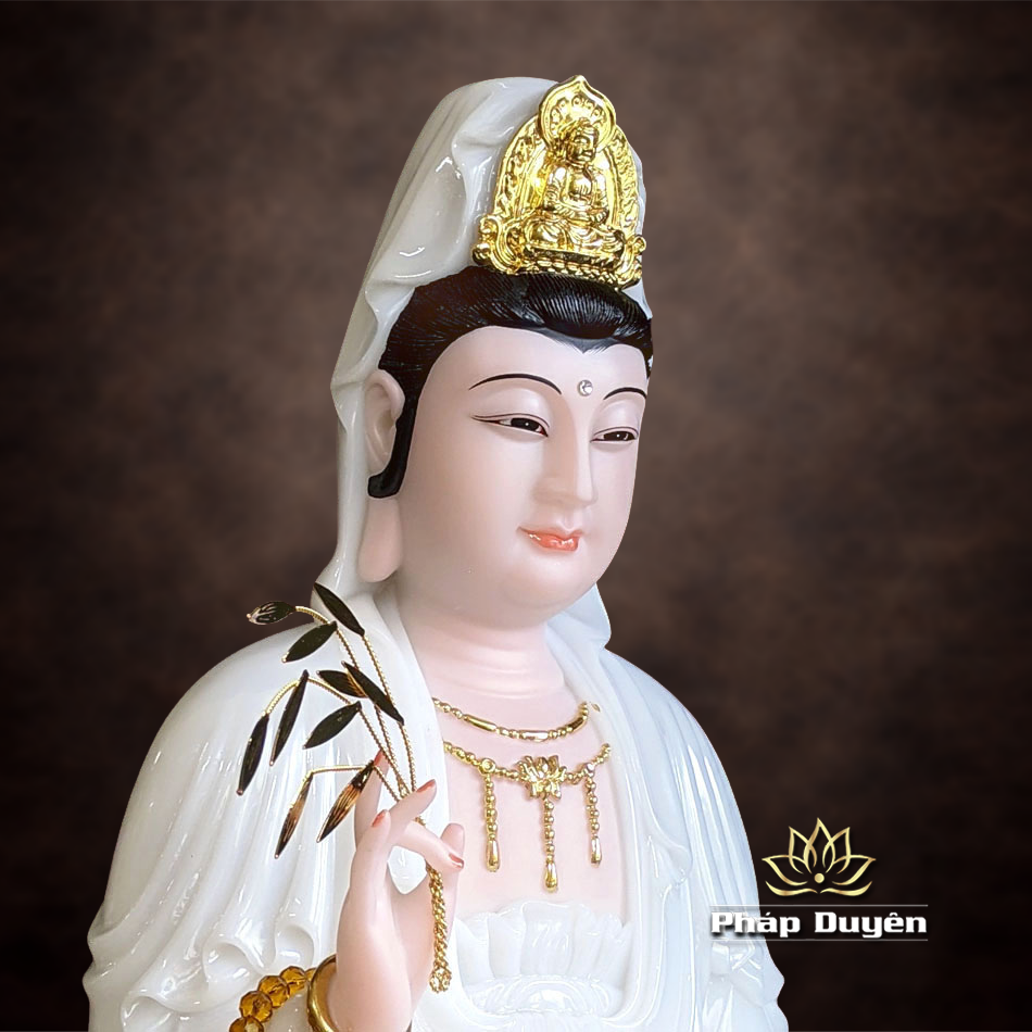 Tượng Quan Âm Bồ Tát, Chất Liệu Bột Đá Trắng, Cao 30cm - 66cm - ảnh 15