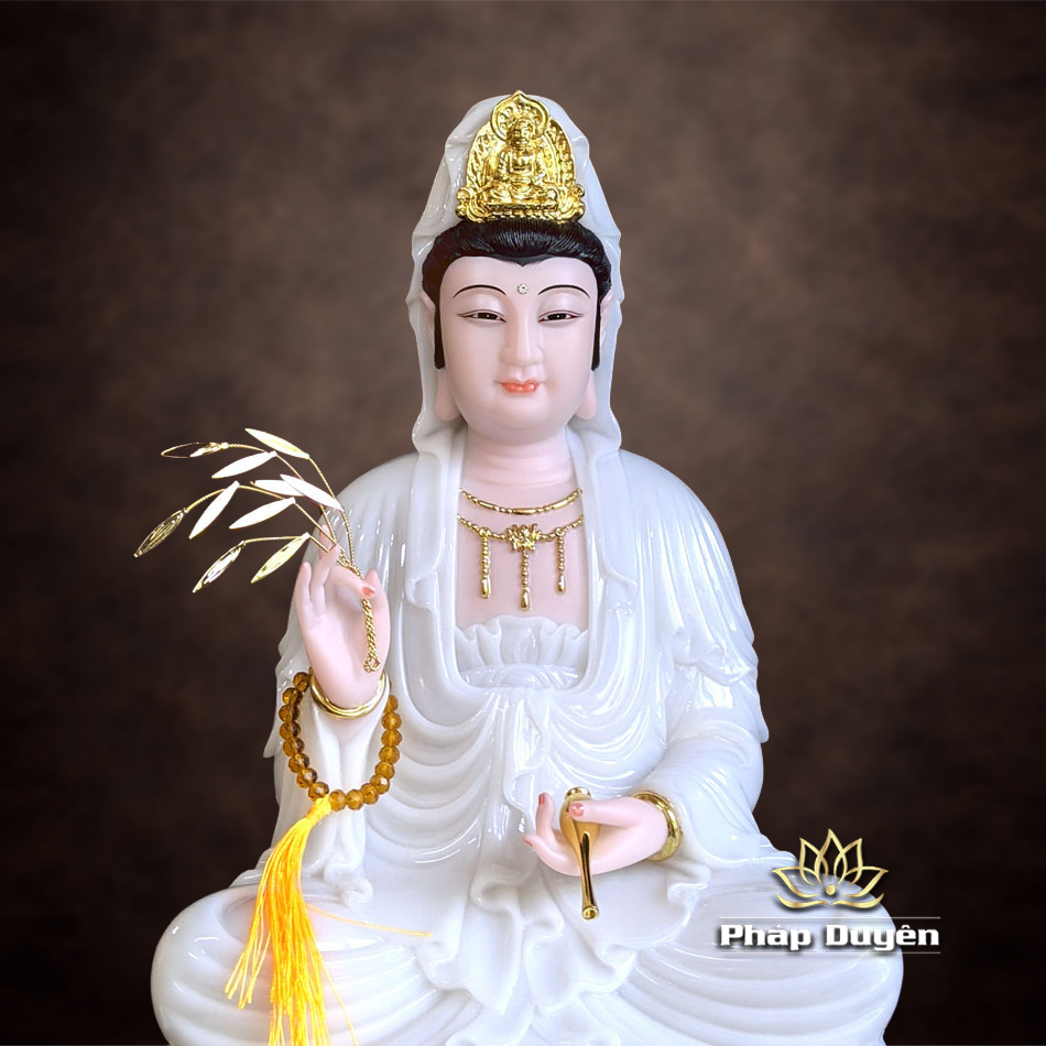 Tượng Quan Âm Bồ Tát, Chất Liệu Bột Đá Trắng, Cao 30cm - 66cm - ảnh 16