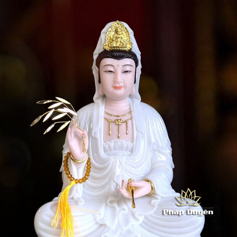Tượng Quan Âm Bồ Tát, Chất Liệu Bột Đá Trắng, Cao 48cm - Ảnh 4