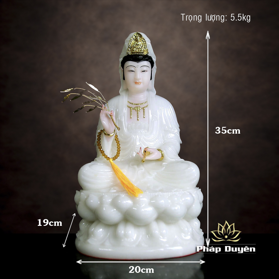 Tượng Quan Âm Bồ Tát, Chất Liệu Bột Đá Trắng, Cao 30cm - 66cm - ảnh 19