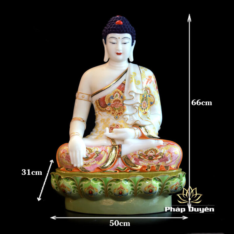 Tượng Phật Thích Ca Ngồi Đài Sen, Bằng Đá Ngọc Hán Bạch Vẽ Gấm, Cao 66cm - Ảnh 5