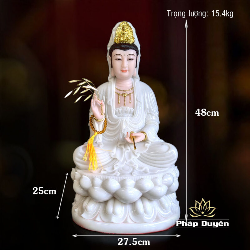 Tượng Quan Âm Bồ Tát, Chất Liệu Bột Đá Trắng, Cao 48cm - Ảnh 6