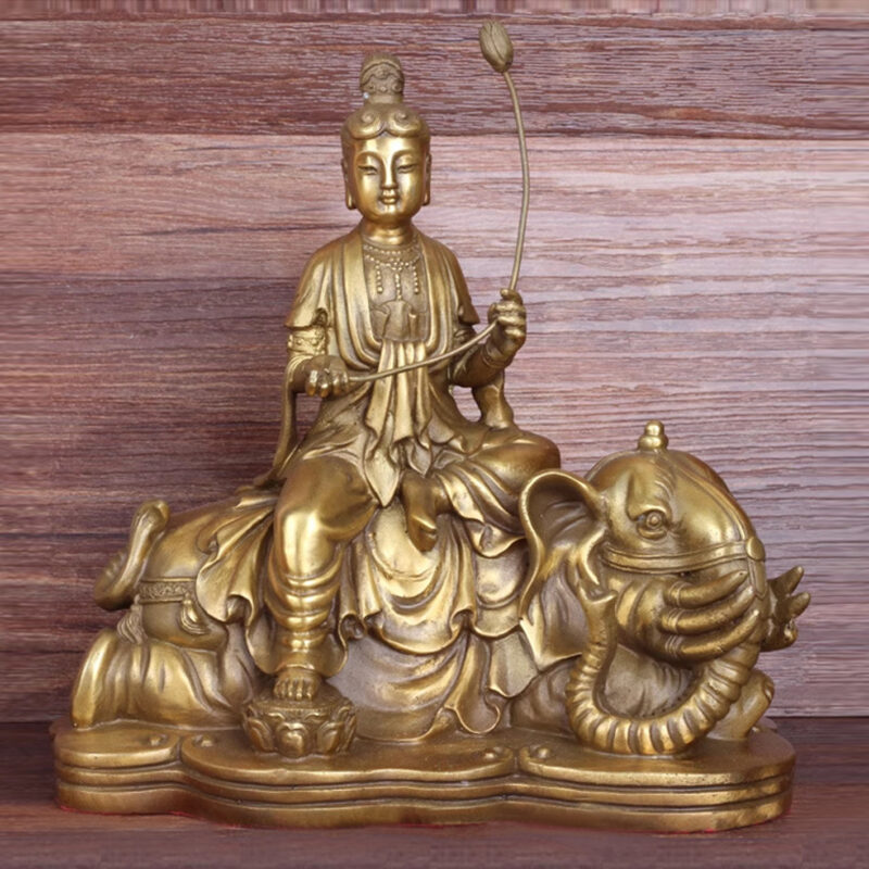 Tượng Phổ Hiền Bồ Tát Bằng Đồng, Để Xe Hơi, Để Bàn Làm Việc, Cao 17cm