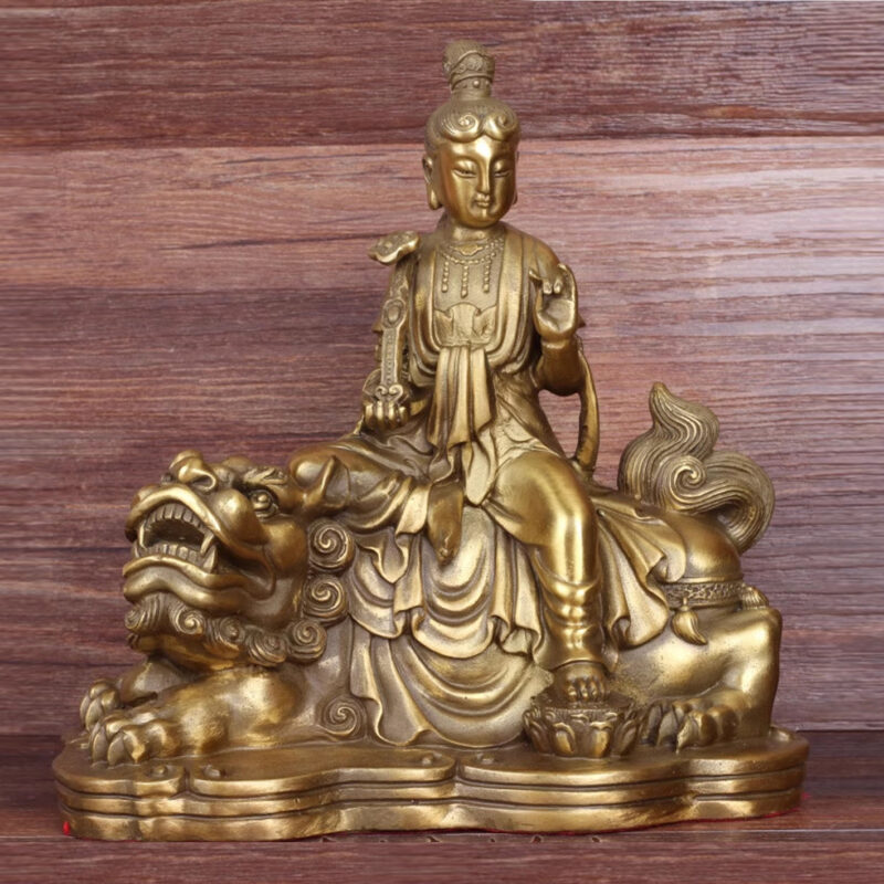 Tượng Văn Thù  Bồ Tát Bằng Đồng, Để Xe Hơi, Để Bàn Làm Việc, Cao 17cm