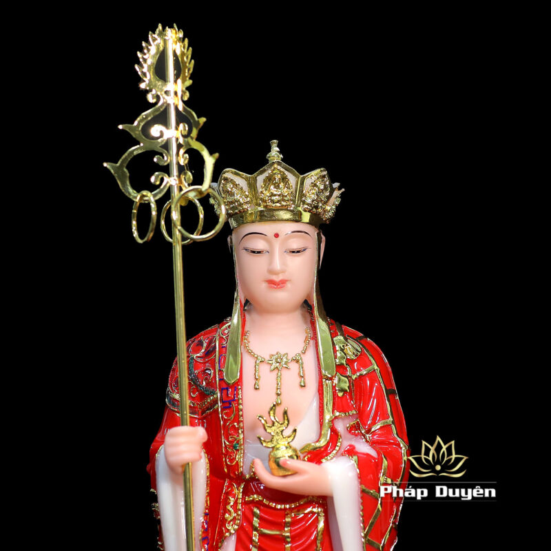 Tượng Địa Tạng Bồ Tát Đứng Bằng Bột Đá Sơn Đỏ, Cao 40cm - Ảnh 2