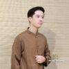 Bộ Quần Áo Cư Sĩ Nam Dài Tay, Vải Linen Màu Nâu Nút Nhựa, Size S, M, L, XL - ảnh 1