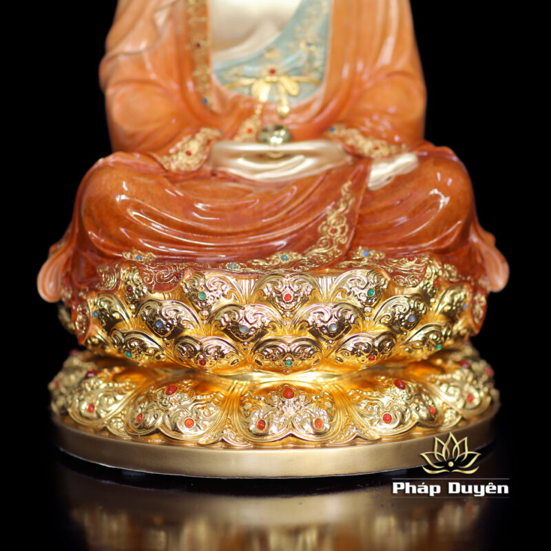 Bộ Tượng Ta Bà Tam Thánh Ngồi Đài Sen Bằng Đồng Sơn Men Độ Cao, Cao 40cm (Tổng Hào Quang 50cm) - Ảnh 6