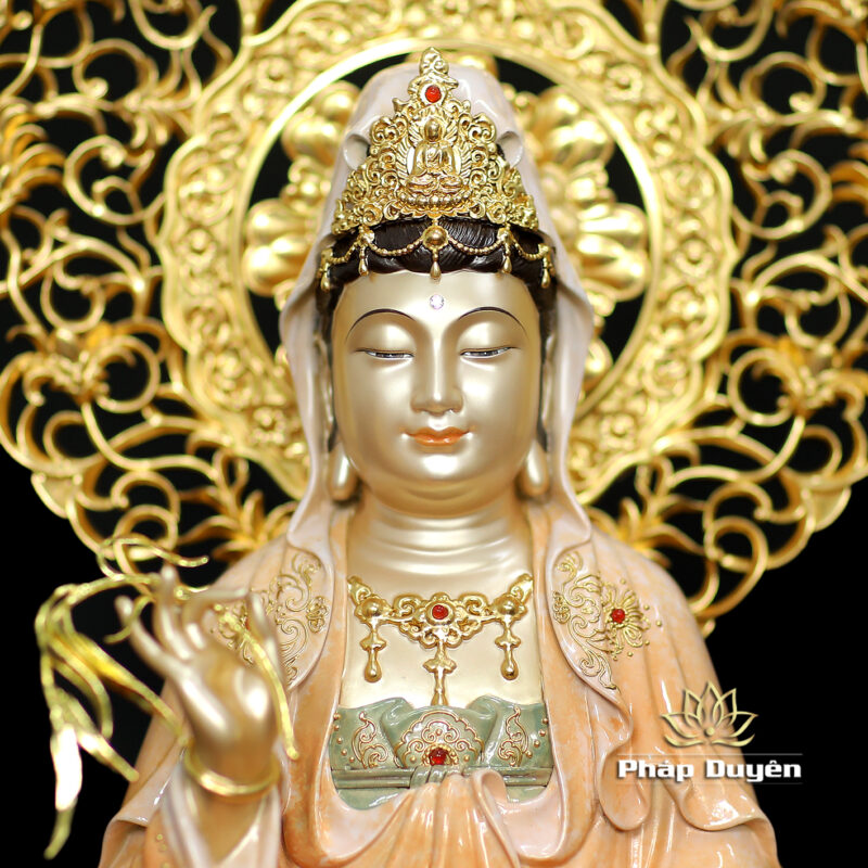 Bộ Tượng Ta Bà Tam Thánh Ngồi Đài Sen Bằng Đồng Sơn Men Độ Cao, Cao 40cm (Tổng Hào Quang 50cm) - Ảnh 8