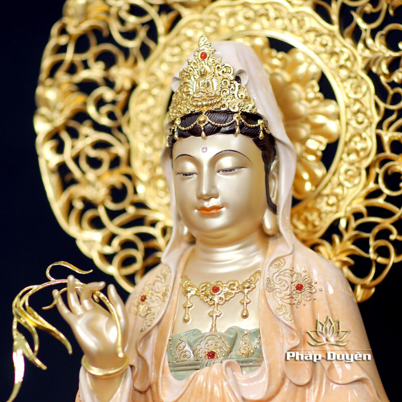 Bộ Tượng Ta Bà Tam Thánh Ngồi Đài Sen Bằng Đồng Sơn Men Độ Cao, Cao 40cm (Tổng Hào Quang 50cm) - Ảnh 9