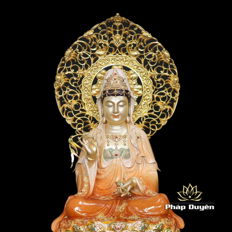 Tượng Quan Âm Ngồi Đài Sen, Bằng Đồng Sơn Cao Cấp, Cao 40cm (Tổng Hào Quang 50cm) - Ảnh 4
