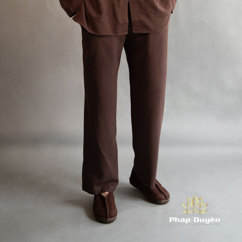 Bộ Cư Sĩ Nam Nút Nhựa Tay Dài Vải Linen, Màu Nâu Đen, Nhiều Size - Ảnh 3
