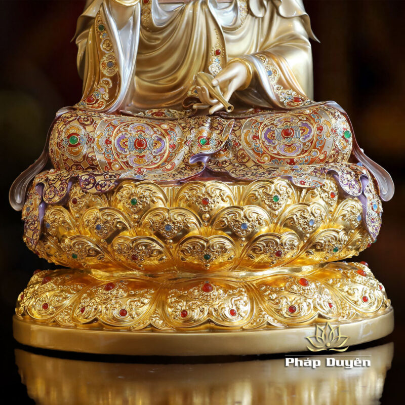 Tượng Quan Âm Ngồi Đài Sen, Bằng Đồng Men Cổ Viền Vàng Mẫn Bảo, Cao 66cm (Tổng Lá Đề 80cm) - Ảnh 5