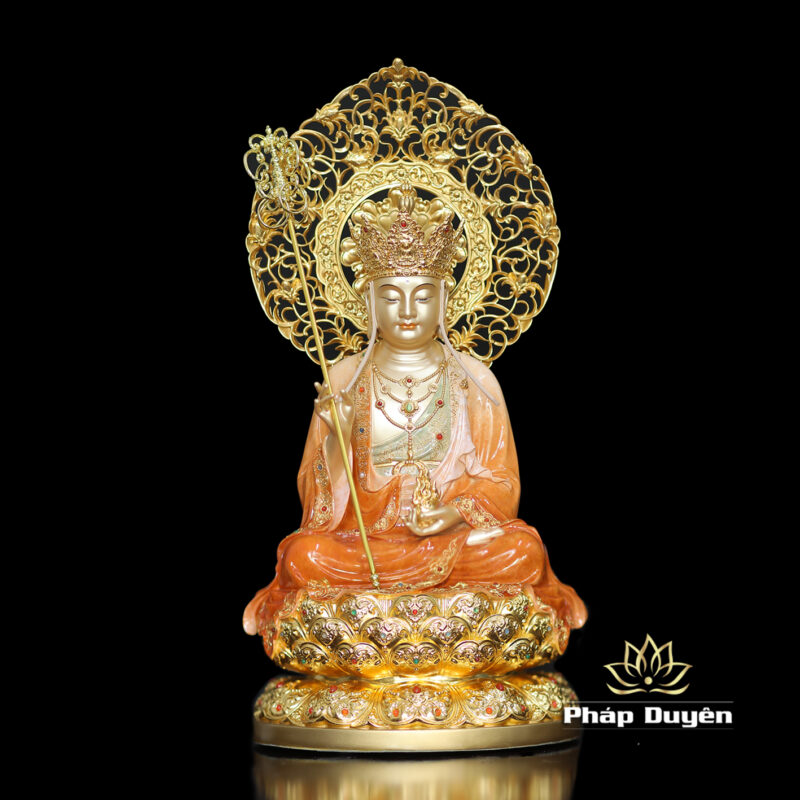 Bộ Tượng Ta Bà Tam Thánh Ngồi Đài Sen Bằng Đồng Sơn Men Độ Cao, Cao 40cm (Tổng Hào Quang 50cm) - Ảnh 12
