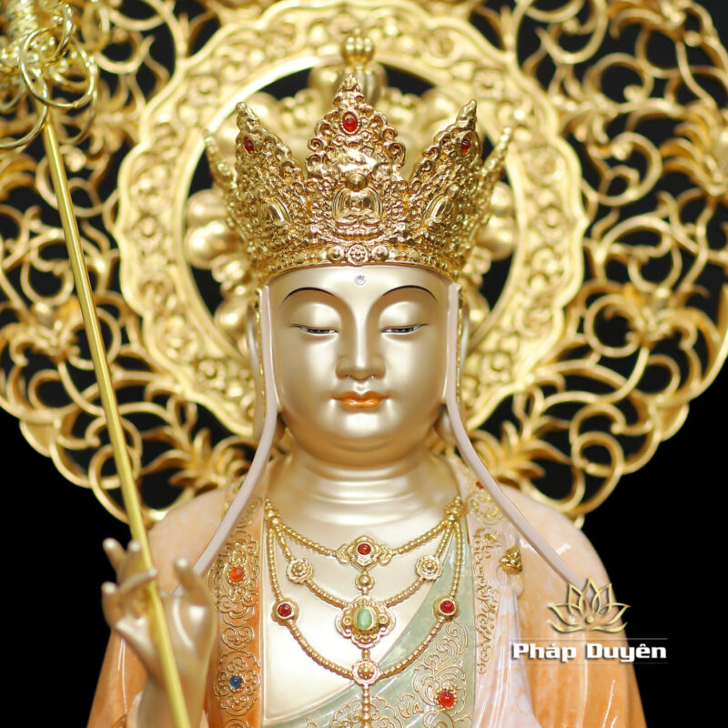 Bộ Tượng Ta Bà Tam Thánh Ngồi Đài Sen Bằng Đồng Sơn Men Độ Cao, Cao 40cm (Tổng Hào Quang 50cm) - Ảnh 13