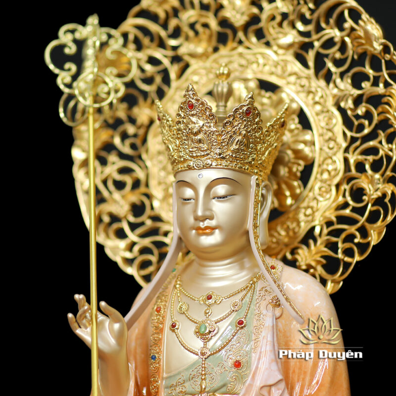 Bộ Tượng Ta Bà Tam Thánh Ngồi Đài Sen Bằng Đồng Sơn Men Độ Cao, Cao 40cm (Tổng Hào Quang 50cm) - Ảnh 14