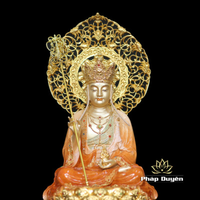 Alternative view of Tượng Địa Tạng Vương Bồ Tát Ngồi Đài Sen Bằng Đồng Sơn Men Độ Cao, Cao 40cm (Tổng Hào Quang 50cm)