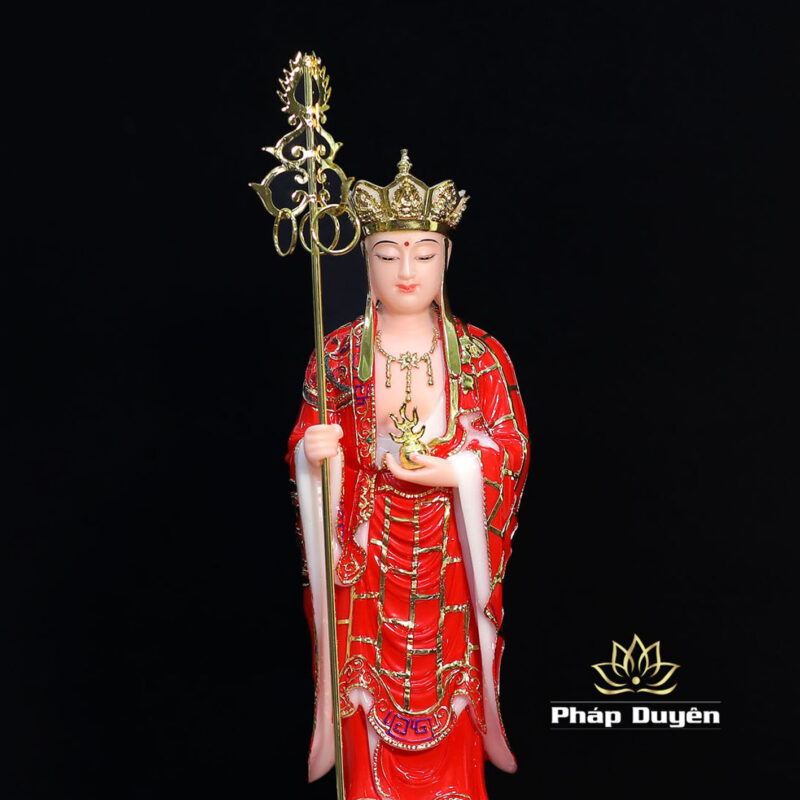 Tượng Địa Tạng Bồ Tát Đứng Bằng Bột Đá Sơn Đỏ, Cao 40cm - Ảnh 4