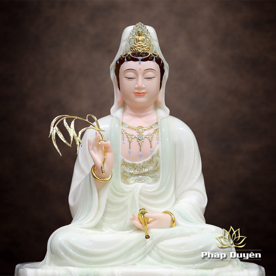 Tượng Quan Thế Âm Ngồi Tự Tại Bằng Bột Đá Cẩm Thạch Màu Thiên Thanh, Cao 40-66cm - ảnh 14