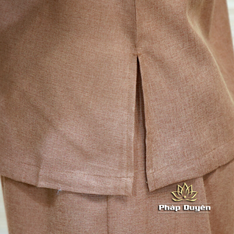 Bộ Nữ Cổ Liền Xẻ Giữa Vải Linen Hàn Quốc, Màu Nâu, Size S, M, L, XS - Ảnh 6