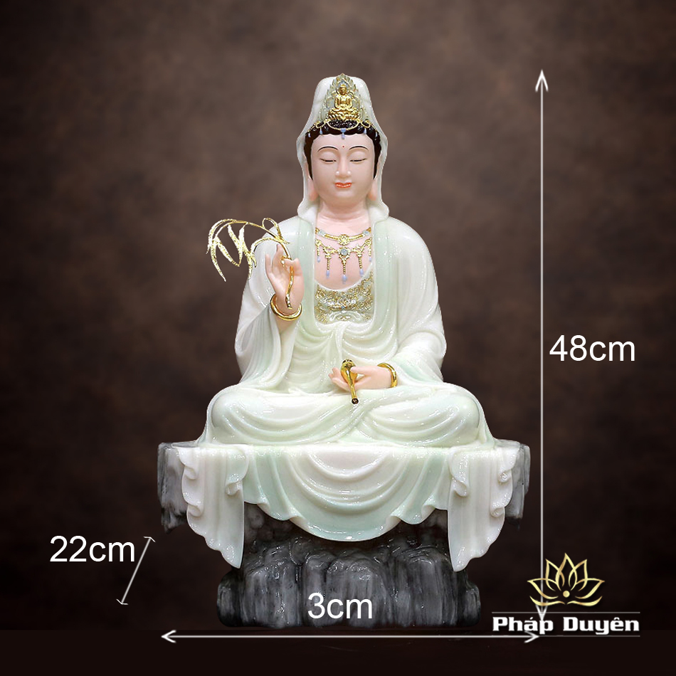 Tượng Quan Thế Âm Ngồi Tự Tại Bằng Bột Đá Cẩm Thạch Màu Thiên Thanh, Cao 40-66cm - ảnh 16