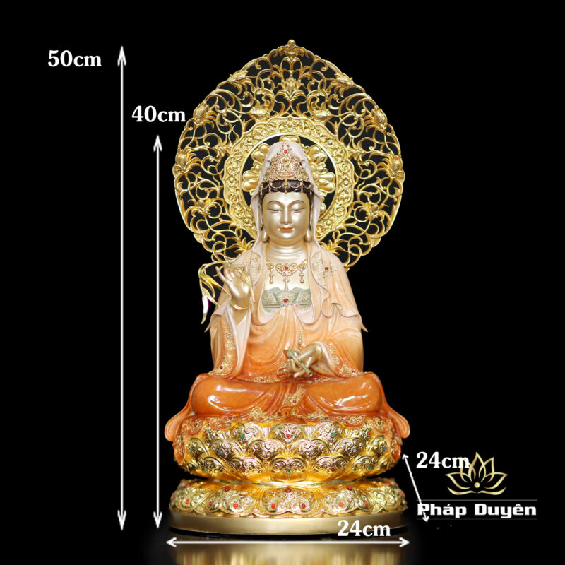 Tượng Quan Âm Ngồi Đài Sen, Bằng Đồng Sơn Cao Cấp, Cao 40cm (Tổng Hào Quang 50cm) - Ảnh 6