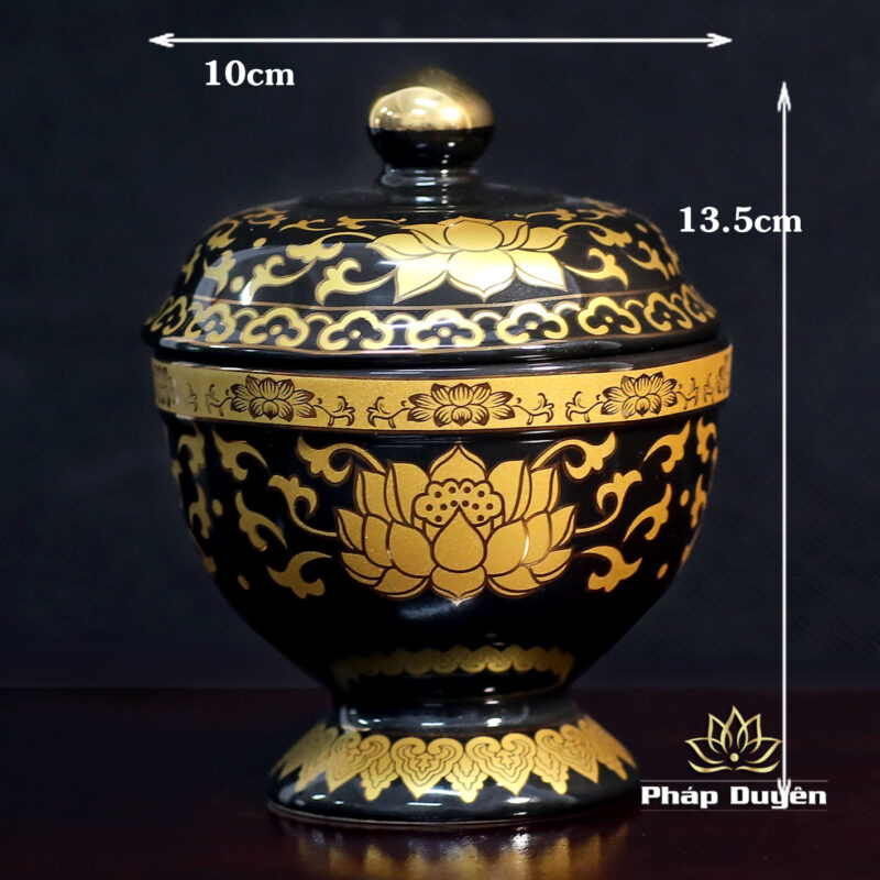 Hũ Đựng Trầm Màu Đen Sen Vàng, Cao 13.5cm - Ảnh 4