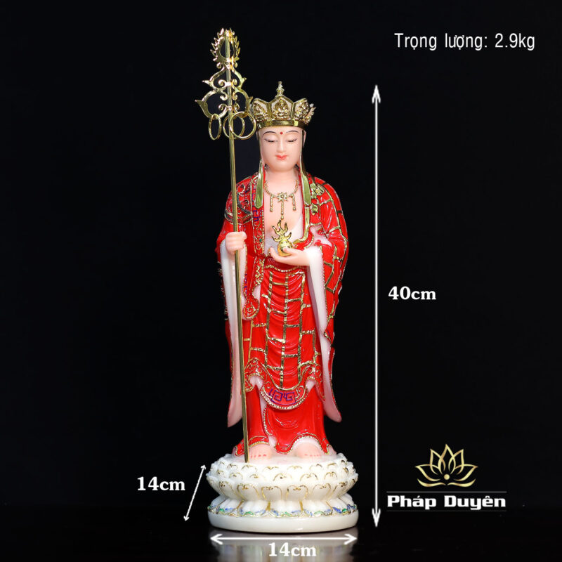Tượng Địa Tạng Bồ Tát Đứng Bằng Bột Đá Sơn Đỏ, Cao 40cm - Ảnh 6