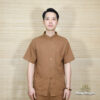 Bộ Quần Áo Cư Sĩ/Phật Tử Nam Nút Nhựa Tay Ngắn Vải Linen, Màu Nâu Đất, Nhiều Size - ảnh 1