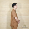 Bộ Quần Áo Cư Sĩ/Phật Tử Nam Nút Nhựa Tay Ngắn Vải Linen, Màu Nâu Đất, Nhiều Size - ảnh 4