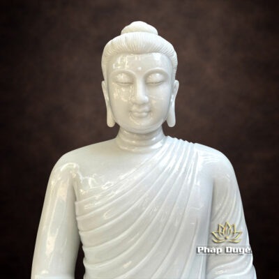 Alternative view of Tượng Bổn Sư Thích Ca Bằng Đá Ngọc Hán Bạch, Cao 65cm