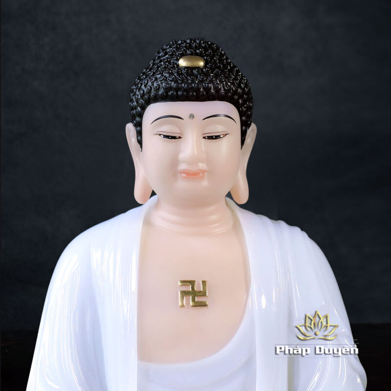 Bộ Tây Phương Tam Thánh Ngồi Đài Sen Bằng Bột Đá Trắng, Cao 30cm - Ảnh 3