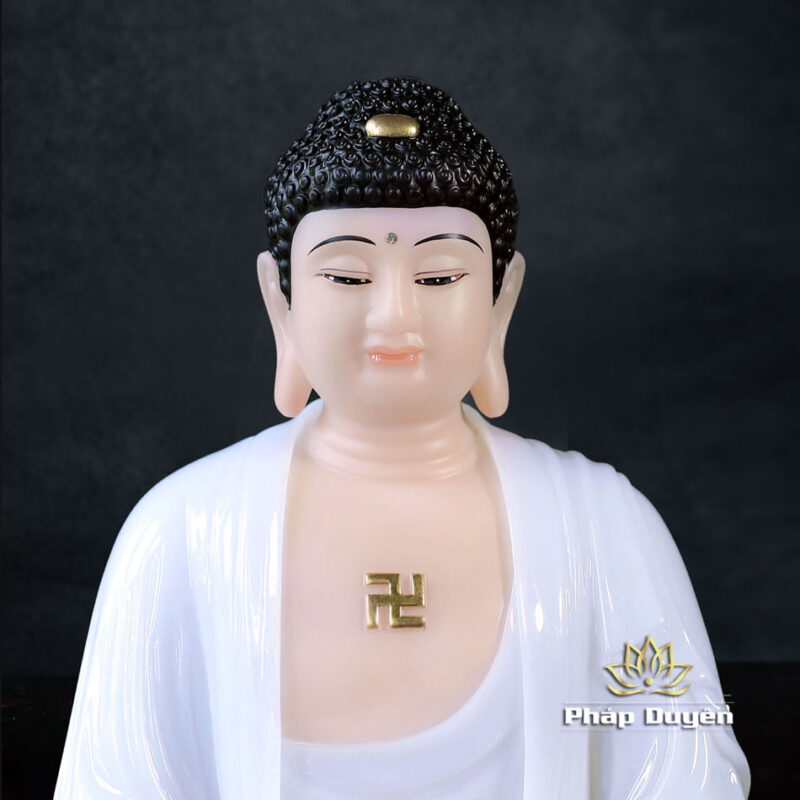 Tượng Bổn Sư Thích Ca Ngồi Đài Sen Bằng Bột Đá Trắng, Cao 30cm - Ảnh 2