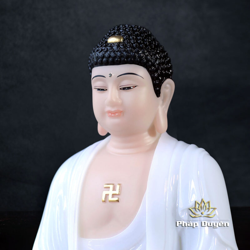 Bộ Tây Phương Tam Thánh Ngồi Đài Sen Bằng Bột Đá Trắng, Cao 30cm - Ảnh 4