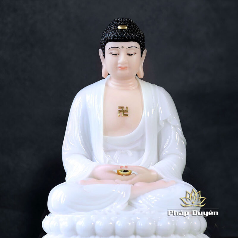 Bộ Tây Phương Tam Thánh Ngồi Đài Sen Bằng Bột Đá Trắng, Cao 30cm - Ảnh 5