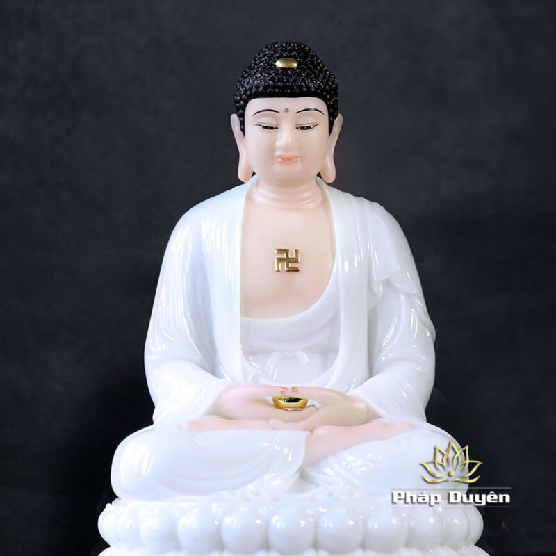 Tượng Bổn Sư Thích Ca Ngồi Đài Sen Bằng Bột Đá Trắng, Cao 30cm - Ảnh 4